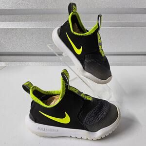 Nike Flex Runner Toddler Size 6 Black Neon‎ Green Laceless No-tie Shoes Sneakers